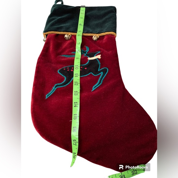 Christmas holiday velvet stocking with tassel and bells - Picture 6 of 7
